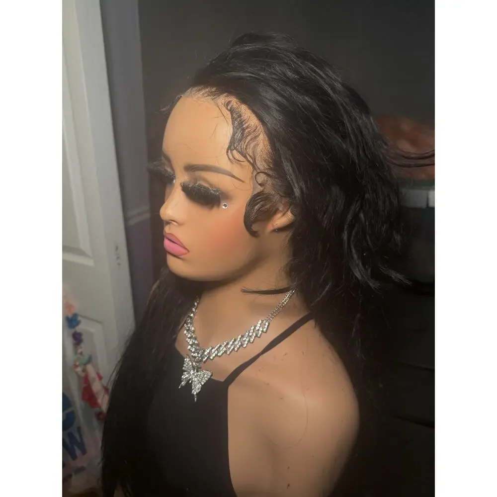 13x6 Natural Black Human Hair Blend Wig 28-30” Pre-Plucked Baby Hairs